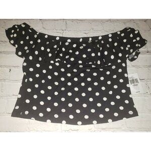 Nwt Youth in Revolt Size XL Black White Polka Dot Cold Shoulder Crop Top